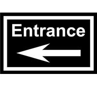 Entrance Sign With Left Directional Arrow Aluminium Composite Safety Sign 4 Colours 200mm x 135mm. (Black/White)