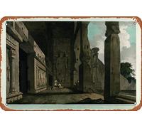 Entrance to the Great Chaitya Temple on the island of Salsette Maharashtra Vintage Orientalist Aquatint of India c1800 Metal Tin Sign Retro Wall Decor for Home Gate Garden Bars Restaurants Cafes