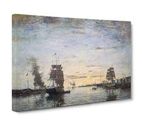 Entrance To The Harbour By Eugene Boudin Classic Painting Canvas Wall Art Print Ready to Hang, Framed Picture for Living Room Bedroom Home Office Décor, 20x14 Inch (50x35 cm)