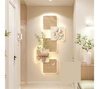 Entrance Wall Decor with Vase, 3D Art LED Lights, Plug-in Living Room Sculpture, Luminous Painting(Khaki,80x160cm/31.5x63in)