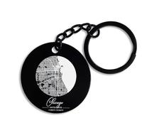 ENTROPIJA Chicago United States Coordinates City Map Round Keyring & Keychain Pin Tag Black Steel