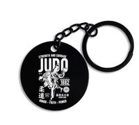 ENTROPIJA Judo Courage Honor Faith Power Round Keyring & Keychain Pin Tag Black Steel