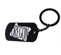 ENTROPIJA Oregon USA State Travel Keychain, Black Keyrings, Steel Tag, Dog Tag