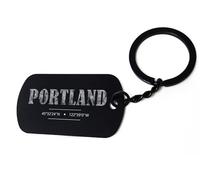 ENTROPIJA Portland Oregon Travel City Coordinates Keychain, Black Keyrings, Steel Tag, Dog Tag