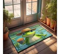 Entry Mats Indoor Home A Frog Holding An Orange Flower In A Pond Doormat Coffee Bar Decor Home Decor Men(50X80CM)