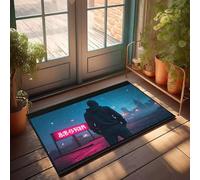 Entry Mats Indoor Home A Person In A Hoodie Stands Facing Away, Looking At A Neon Sign Doormat Coffee Bar Decor Home Decor Men(50X80CM)