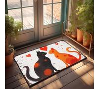 Entry Mats Indoor Home Love Between Black And Orange Cats With Hearts Doormat Holiday Rug Fall Porch Mat(40X60CM)