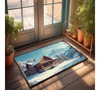 Entry Mats Indoor Home Snowy Mountain Retreat: A Cozy Log Cabin In Winter Wonderland Doormat Holiday Rug Fall Porch Mat(50X80CM)