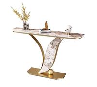 Entry Way Console Table Home Decor Modern Light Luxury Rock Slab Console Tables with Metal Frame Decorative Table Space Saving for Hallway, Bedroom, Living Room, Foyer(Gold+gray,80x30x80cm)
