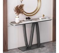 Entry Way Table, Light Luxury Console Table with Stable Iron Base and Stone Slab, Rounded Corners for Hallway and Living Room