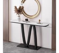Entry Way Table, Light Luxury Console Table with Stable Iron Base and Stone Slab, Rounded Corners for Hallway and Living Room