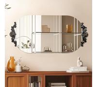 Entryway Baroque Mirror Vintage Traditional : 60 x 120cm Large Oval Mirrors for Walls Antique Wall Glass Mirror with Brass Rose-carved Edge Frame Bathroom Mirror,Wall Mirrors Hallway