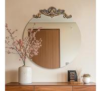 Entryway Baroque Mirror Vintage Traditional : 70 cm Large Circle Mirror Hanging Antique Wall Glass Mirror with Brass Rose-carved Edge Frame Round Bathroom Mirror,Round Mirrors Hallway