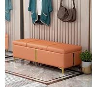 Entryway Bench, Entryway Bench With Storage, Faux Leather Storage Ottoman Bench 47 Inch Extra Long PU Upholstered Bedroom Bench With Large Storage Space For The Living Room, Entryway, Bedroom.(Orang