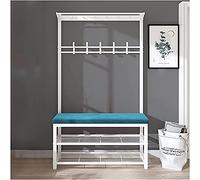 Entryway Bench with Coat Rack and Shoe Storage 3 in 1 Hall Tree nizer with Velvet Cushion Shoe Hooks and Easy Assembly Blue 39inch