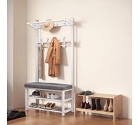 Entryway Bench with Coat Rack & Shoe Storage - Freestanding Hall Tree, Metal Frame with 9 Hooks & 2-Tier Shoe Shelves for Hallway & Entryway