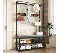 Entryway Bench with Coat Rack & Shoe Storage, Industrial Hall Tree Organizer for Mudroom, Hallway, Small Spaces, 3-in-1 Design, Functional Furniture