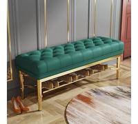 Entryway Bench with Golden Shoe Rack and Button Upholstery - Modern Hallway Storage Organizer