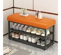 Entryway Bench with Shoe Storage, Shoe Rack and Seat, Shoe Cabinet Bench, Upholstered Cushion Top, Small Shoe Organizer, for Mudroom Hallway,Orange,120×32×51cm