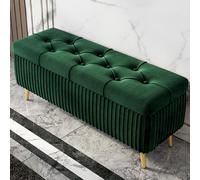 Entryway Bench with Storage, Solid Wood Frame, Velvet Upholstery, Metal Legs, Wide Seat, Hidden Large-capacity Design for Living Rooms