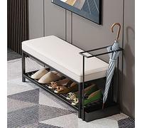 Entryway Bench with Umbrella Holder,Metal Shoe Rack Bench Shoe Storage Bench,Leather Upholstered Shoe Bench Modern Entry Shoe nizer Furniture-White 120x33x38cm(47x13x15inch)