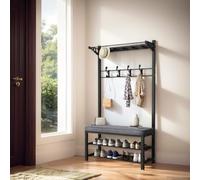 Entryway Coat and Shoe Rack with Bench 2-Tier Sto and 9 Hoo Hall Tree for Home & Office Easy Assembly Slish Black Design Perfect for Coats Hats and Shoes (80cm)