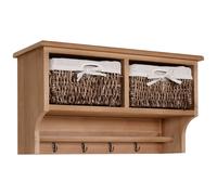 Entryway Coat Rack Wall Mounted Shelf w/ 2 Corn Husk Baskets and Hooks