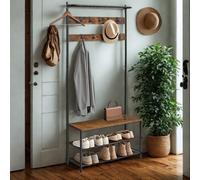 Pirlo Plush Entryway Hall Tree Coat Rack Stand With Shoe Storage in Brown Pirlo Plush Brown