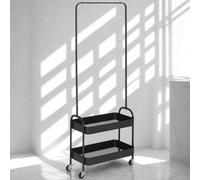 Pirlo Plush Entryway Hall Tree Coat Rack Stand With Shoe Storage & Clothes Rail in Black Pirlo Plush Black