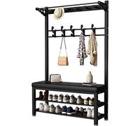 Entryway Hall Tree Coat Rack with Shoe Bench - 8 Hoo, 2-Tier Shoe Sto nizer, Slish Hallway Fur for Entryway, Mudroom, and Foyer