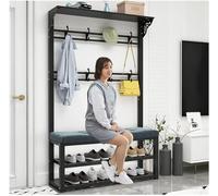 Entryway Hall Tree Shoe Ben Coat Rack With Storage Shelves And Hooks Mudroom Storage Organizer For Entrance Hallway With Seat Cushion Metal e