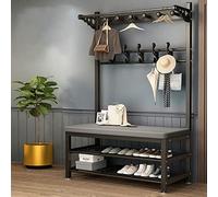 Entryway Hall Tree with Shoe Bench and Storage, Modern Metal Coat Rack Stand with Ample Storage Space, Easy Assembly