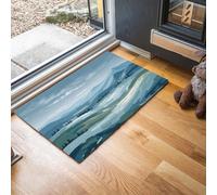 Entryway Rug Indoor Door Mat,Light Blue Washable Area Rugs For Kitchen Bathroom Mat, Minimalist Landscape Painting Low Pile Rug,Abstract Hills Non-Slip Bedroom Carpet For Front Door,80 X 120 Cm