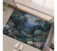 Entryway Rug Indoor Door Mat, Tall Palm Trees Hydrangeas Washable Area Rugs Bathroom Office Mat, Tropical Rainforest Low Pile Non-Slip Bedroom Carpet For Front Door Entrance,45 X 75 Cm,Forest Green