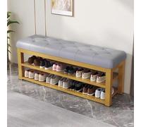 Entryway Shoe Bench with Cushion - 2-Tier Shoe Storage nizer for Hallway Living Room & Corridor - Stylish Gold & Gray 80cm Space-Saving Design