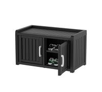 Entryway Shoe Bench with Storage, Industrial Hallway Bench with Adjustable Shelves, Rustic (Black, Two-Door)