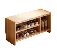 Entryway Shoe Bench with Storage Wooden Shoe Organizer Rack for Front Door Entrance Bench Seat for Bedroom End of Bed with Padded Cushion for Foyer Hallway Living Room Entryway(Wood color,80cm)