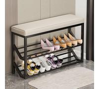 Entryway Shoe Rack with Bench 2-Tier Indoor Shoe Padded Long Seating Metal Frame for Hallway Doorway Home Dorm Room Storage Solution