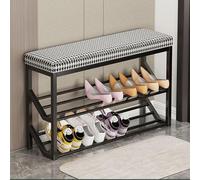 Entryway Shoe Rack with Bench 2-Tier Indoor Shoe Padded Long Seating Storage Metal Frame for Hallway Mudroom Home Entrance Stylish & Functional