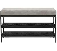 Entryway Shoe Storage Bench with Comfortable Cushion 2-Tier Shelves Wrought Iron Frame Perfect for Small Spaces Foyer & End of Bed Stylish Gray Design