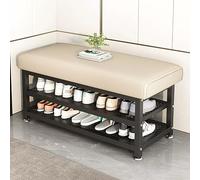 Entryway Storage Bench with Cushioned Seat, Black Metal Shoe Rack, Hallway Shelf for Small Spaces, Entryway nizer, Compact Design Furniture