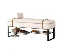 Entryway Storage Bench with Cushioned Seat Shoe Rack, PU Leather Padded Seating, Black Metal Legs, Ottoman Bench for Indoor End of Bed Living Room Dorm