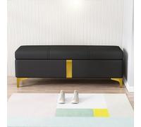 Entryway Storage Bench with Seat Cushion, Solid Wood Frame, PU Leather Upholstery, Metal Leg Support, Large-capacity Storage, High-resilience Foam, Suitable for Bedrooms(Black,100*40*45cm/39*16*18in)