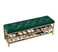 Entryway Storage Bench with Steel Legs 2-Tier Shoe Rack & Upholstered Seating Versatile End of Bed Bench for Hallway Bedroom Living Room Dining Room (Verde 60x35x46cm)