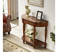 entryway table,Solid WoodHalf Moon Console Table for Entryway,Entryway Table with Storage Drawer,Semi Circle Sofa Table,Hallway & Entrance Decor(Walnut,90cm/35.4in)