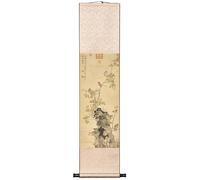 Entryway Xuan Paper Wall Hanging, Oriental Art Decor, Magpie Floral Scroll Painting, Housewarming Gift Collection