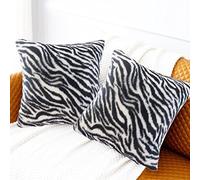 Entua Black White Square Pillow Cover Soft Fluffy Fuzzy Faux Fur Zebra Stripe Throw Pillows Modern Decorative Accent Cushion Covers Pillowcase for Couch Sofa Living Room Bedroom, 20x20