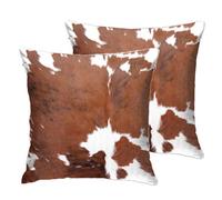 Entua Farmhouse Cowhide Cow Skin Decor Throw Pillow Covers Animal Fur Brown White Faux Cow Pattern Print Farm Western Home Decor Cushion Cover for Sofa Bedroom 18x18 Inch Velvet