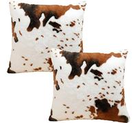 Entua Throw Pillow Covers Soft Faux Fur Pillow Cover Animal Cow Hide Cowhide Print Decor Accent Cushion Covers Farm Pillowcases for Couch Sofa Bedroom Living Room, 18x18, Brown White