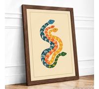 Entwined Serpents Art Deco Framed Wall Art Print A1 (84.1×59.4cm) Walnut, Wall Decor for Living Room, Bedroom, Office & Home, Ready to Hang, Art Gift